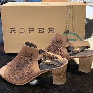 Roper Mika Leather Mule Open Toe Heel/Sandal